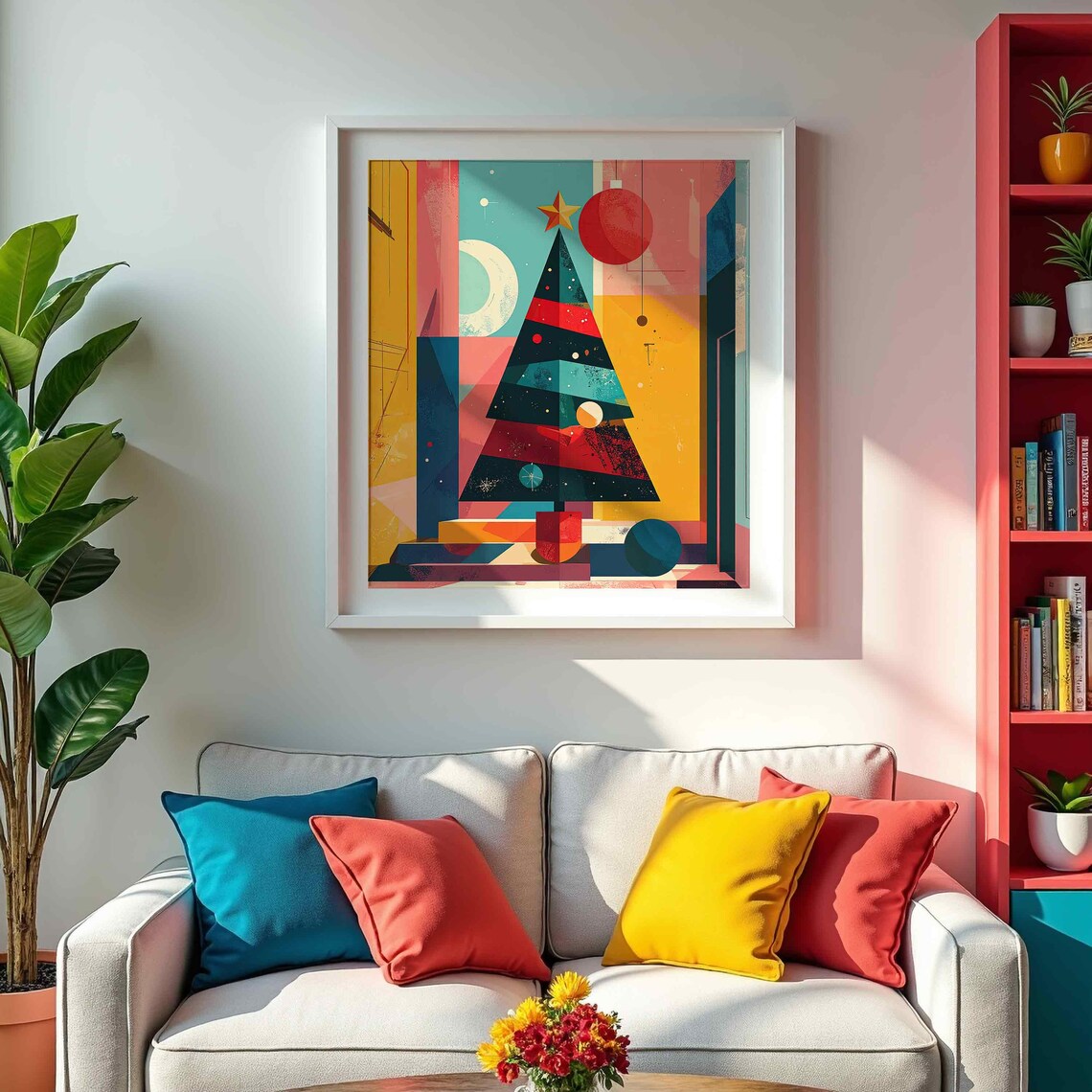 Geometric Christmas Tree Mid Century Modern Festive Art Poster