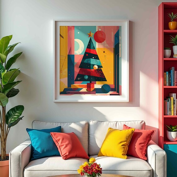 Geometric Christmas Tree Mid Century Modern Festive Art Poster