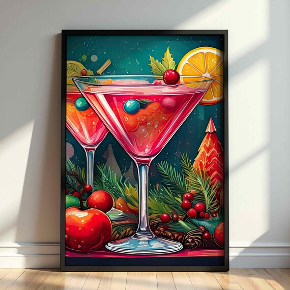 Christmas Drinks Art Vintage Holiday Decor Retro Cozy Festive Designs Instant Cute Trendy