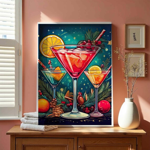 Christmas Cocktail Trio Festive Martini Orange Cranberry Wall Art