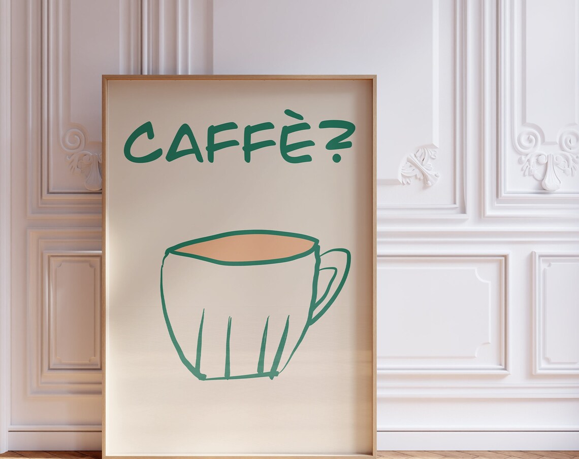 Caffe Question Mark Green Coffee Cup Italian Kitchen Wall Poster