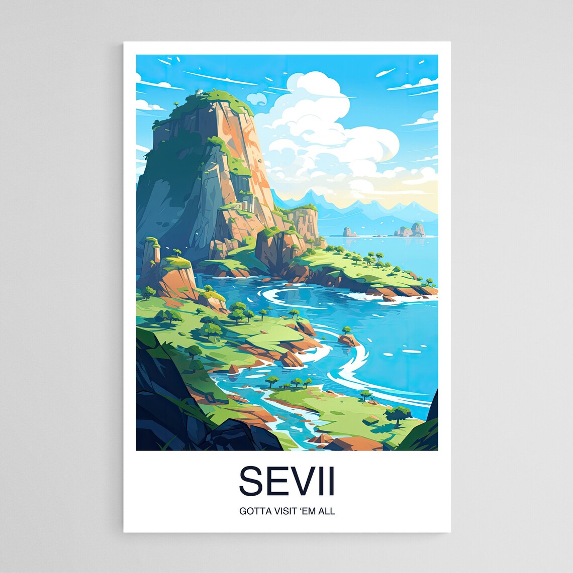 Sevii Gotta Visit Em All Green Rocky Coast Island Travel Poster