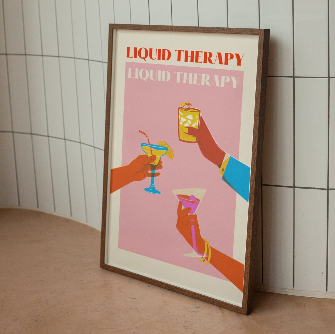 Liquid Therapy Toasting Cocktails Retro Bar Cart Drink Poster - Image 2