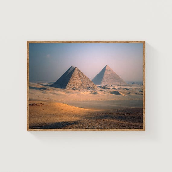 Pyramids Of Giza Print Egypt Desert Sunset Vintage Travel Photography