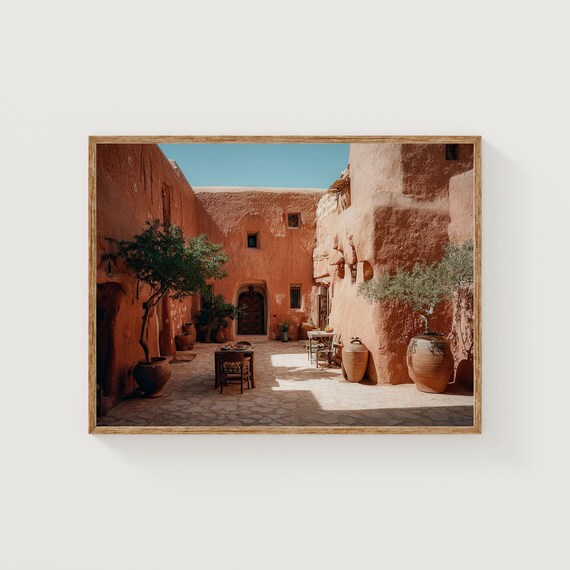 Sunlit Terracotta Riad Courtyard Moroccan Style Oasis Photo Art Print