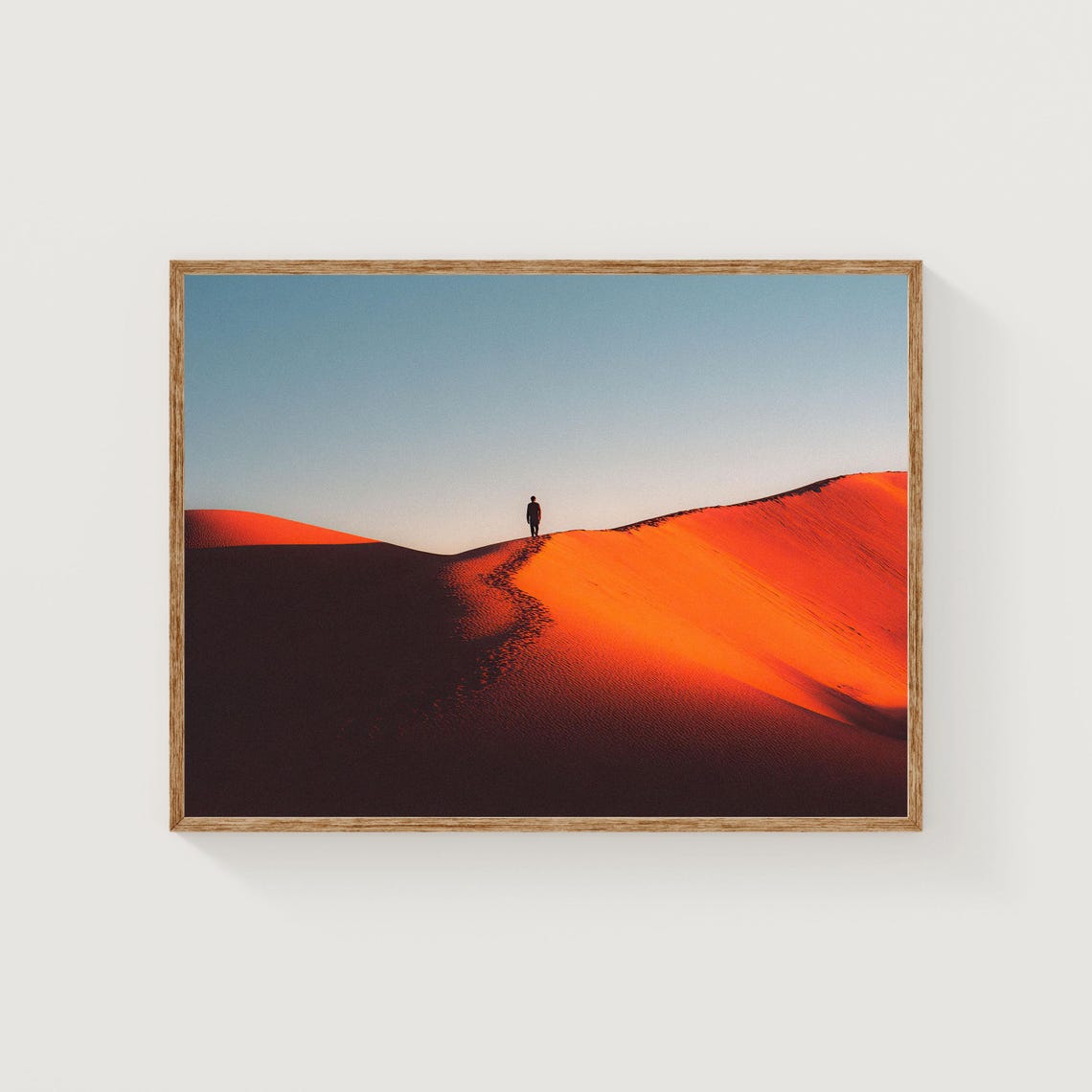 Desert Sunset Lone Figure Golden Dunes Silhouette Fine Art Poster