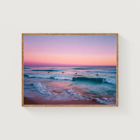 Bondi Beach Sunrise Print Pink Sky Ocean Seascape Australia Surf Art