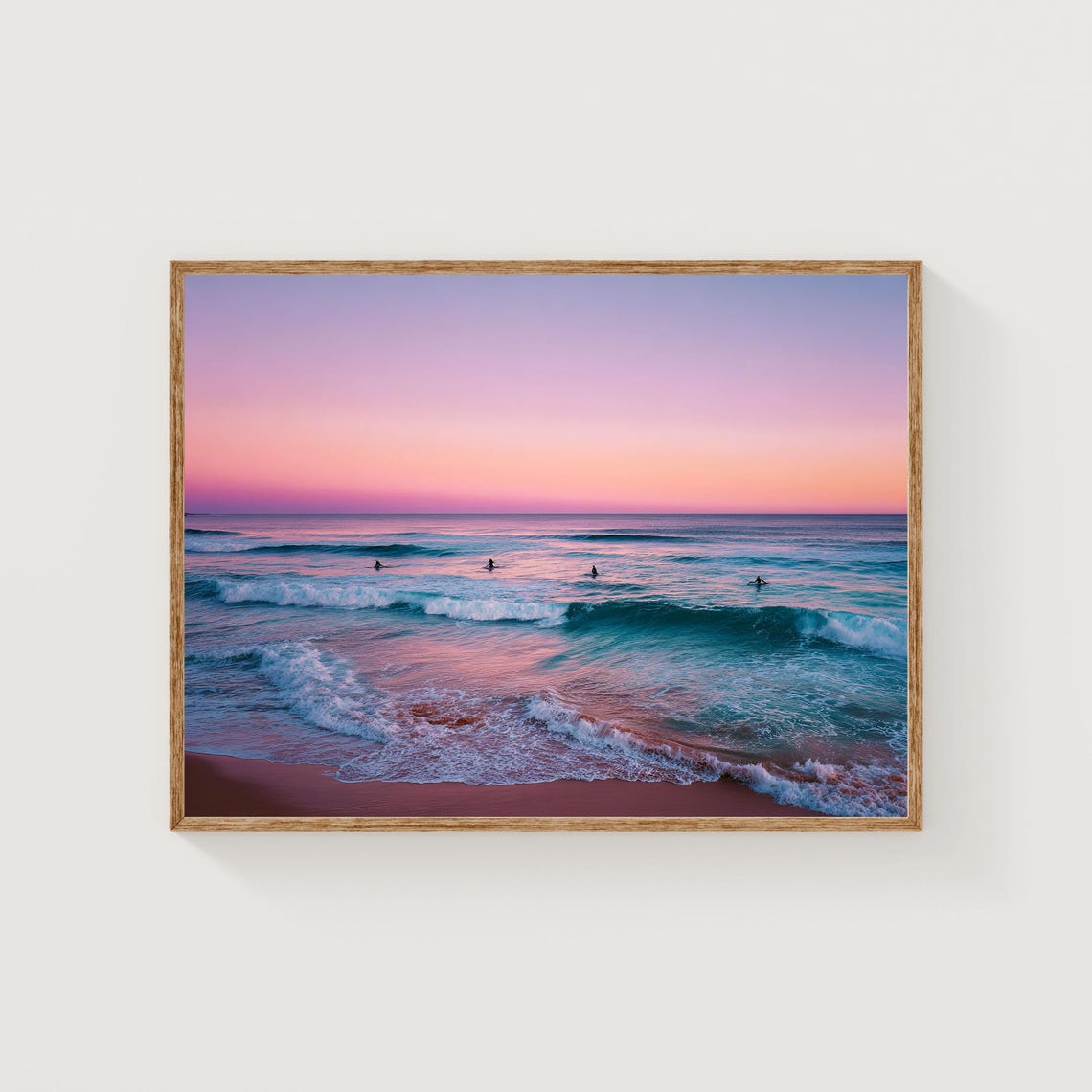 Bondi Beach Sunrise Pink Sky Surfers Ocean Waves Australia Wall Art