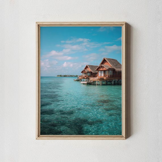 Maldives Overwater Bungalows Print Tropical Island Wall Art