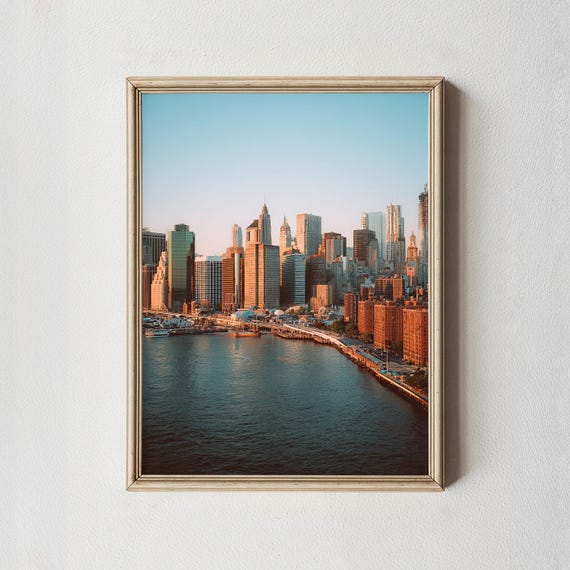 Manhattan Skyline Print Golden Hour Cityscape Nyc Wall Art