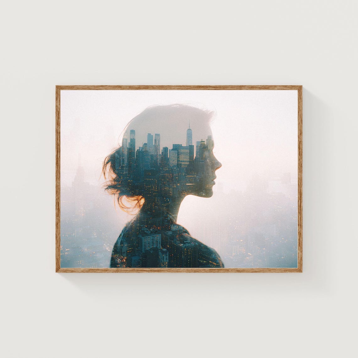 Double Exposure Cityscape Portrait Art Print Urban Silhouette