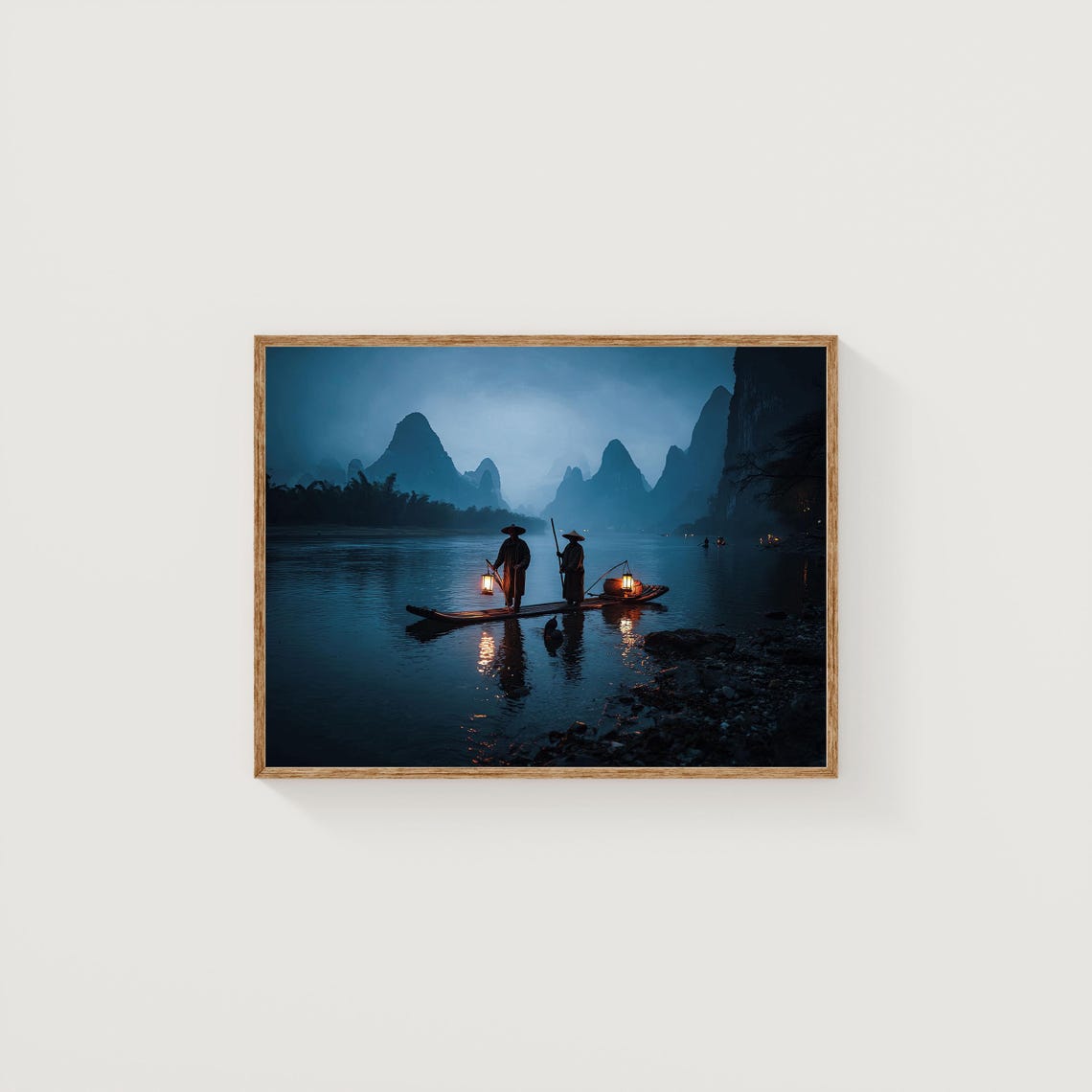 Li River China Karst Mountains Fishermen Lantern Night Photo Poster