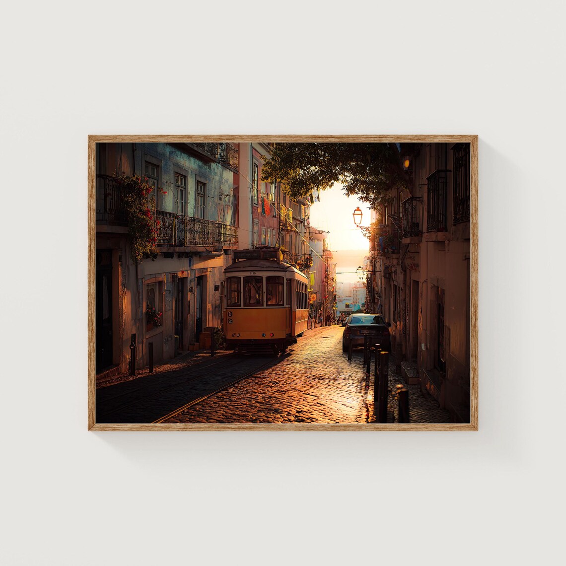 Lisbon Portugal Yellow Tram 28 Golden Sunset Street Photo Poster