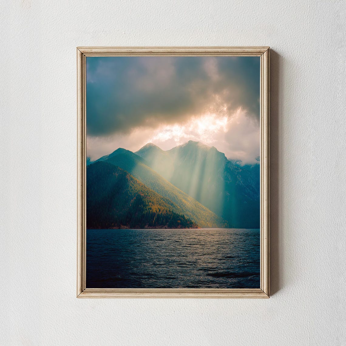 Sun Rays Over Mountain Lake Photography Dramatic Landscape Wall Art Print