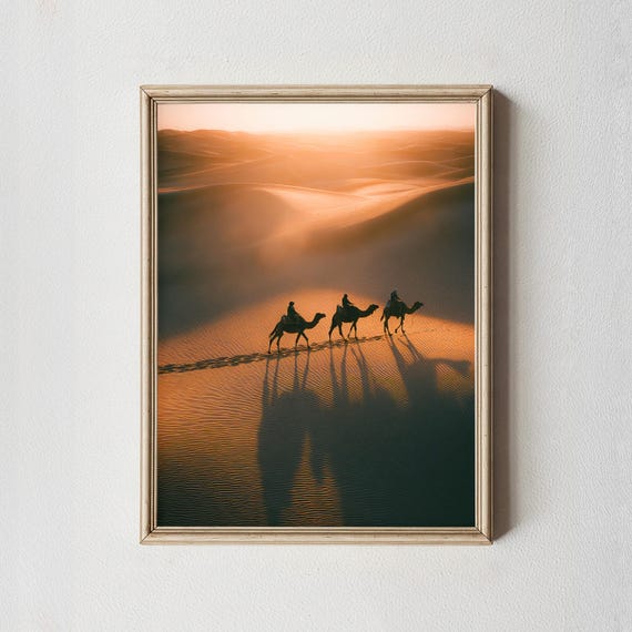 Desert Camel Wall Art Print Golden Sand Landscape Photography