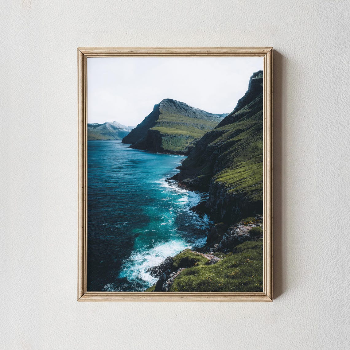 Dramatic Green Sea Cliffs Ocean Waves Coastal Landscape Photo Poster