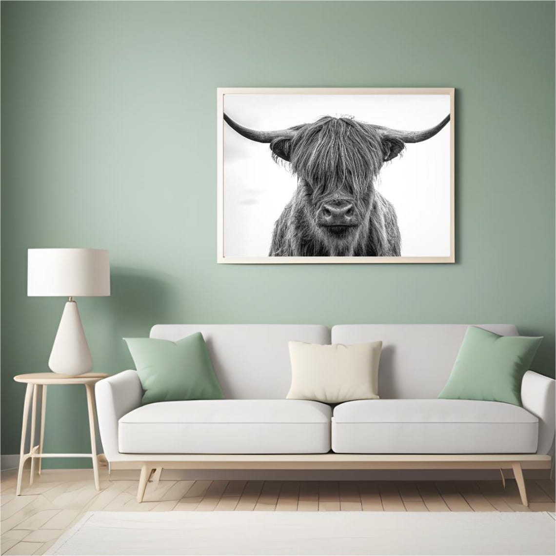 Highland Cow Close-Up Black and White Minimalist Photo Poster - Image 4