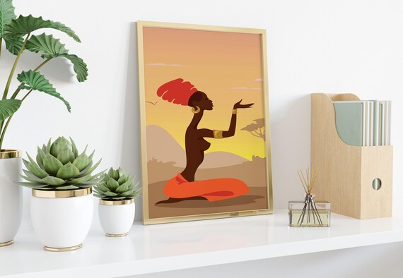 African Woman Wall Art Minimalist Tribal Style Poster