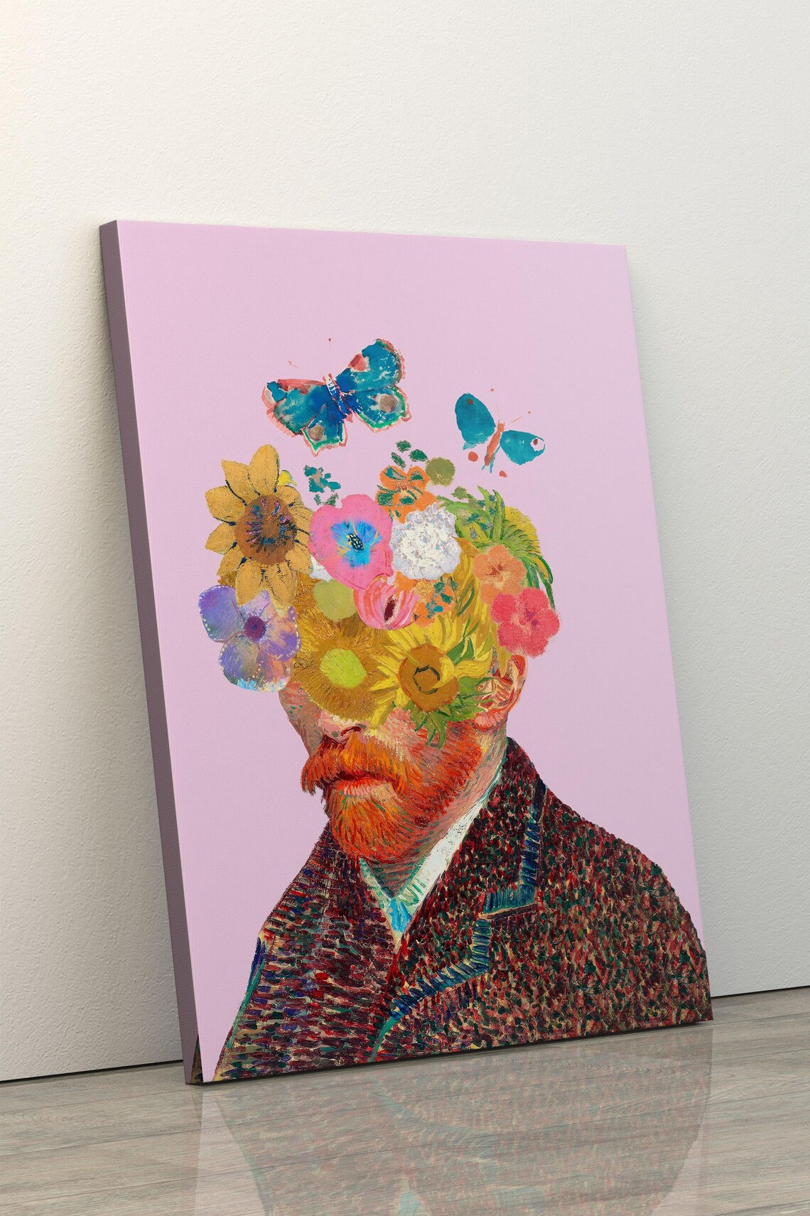 Van Gogh Style Portrait with a Floral Head Collage Art Poster - Image 5