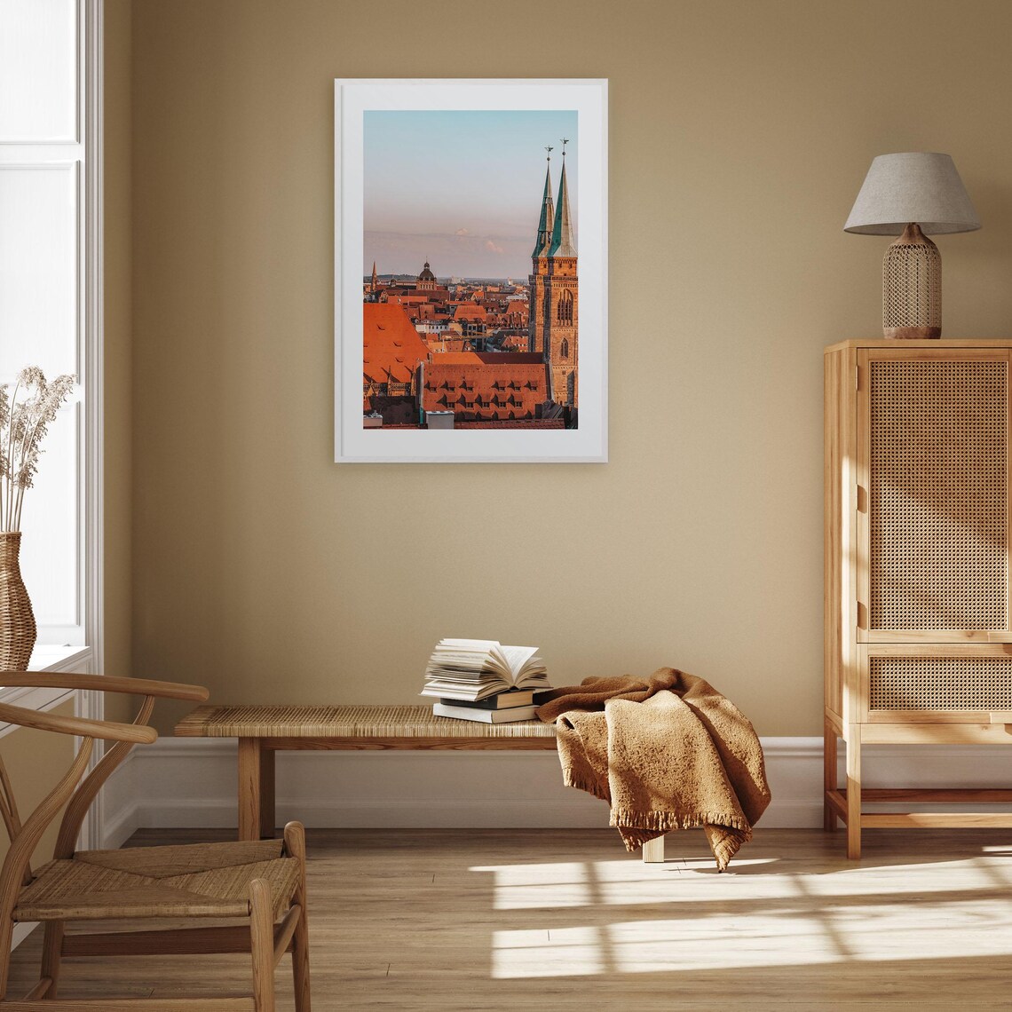 Nuremberg Old Town Rooftops and Twin Church Towers at Dusk Poster - Image 2