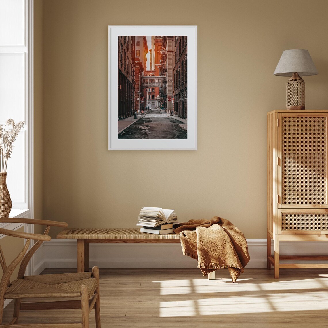 New York City Street Skybridge Golden Light Urban Photo Print - Image 3