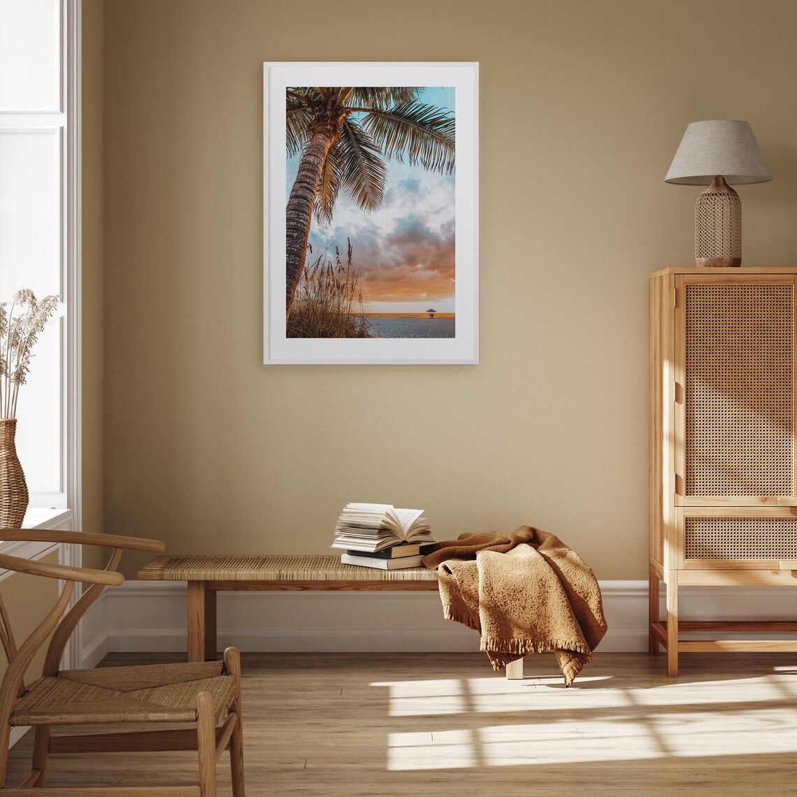 Tampa Bay Florida Palm Tree Golden Beach Sunset Photo Poster - Image 2