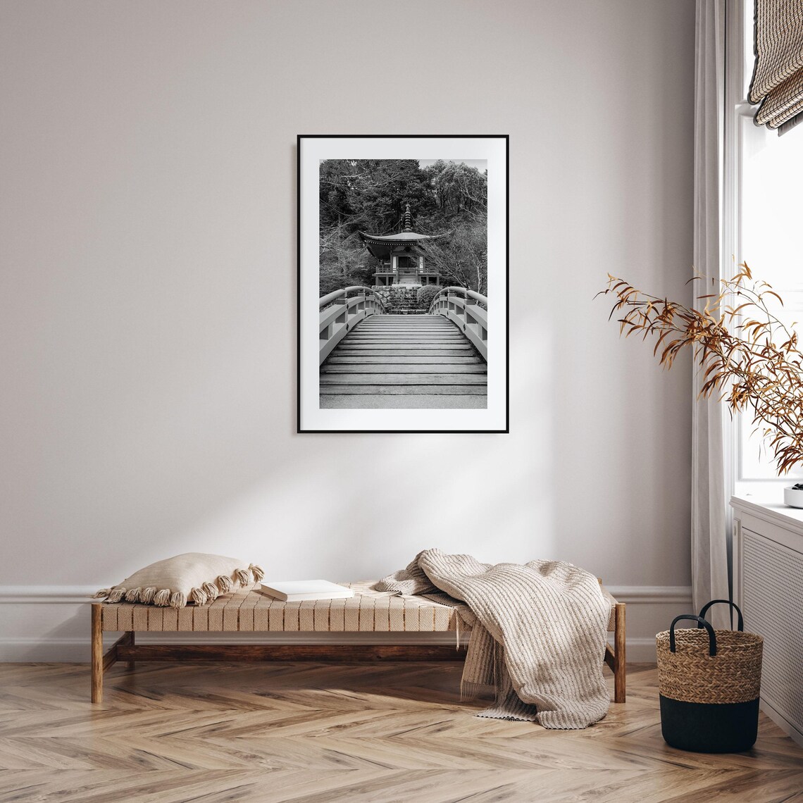 Tokyo Japanese Temple Pagoda Bridge Zen Garden Black White Poster - Image 2