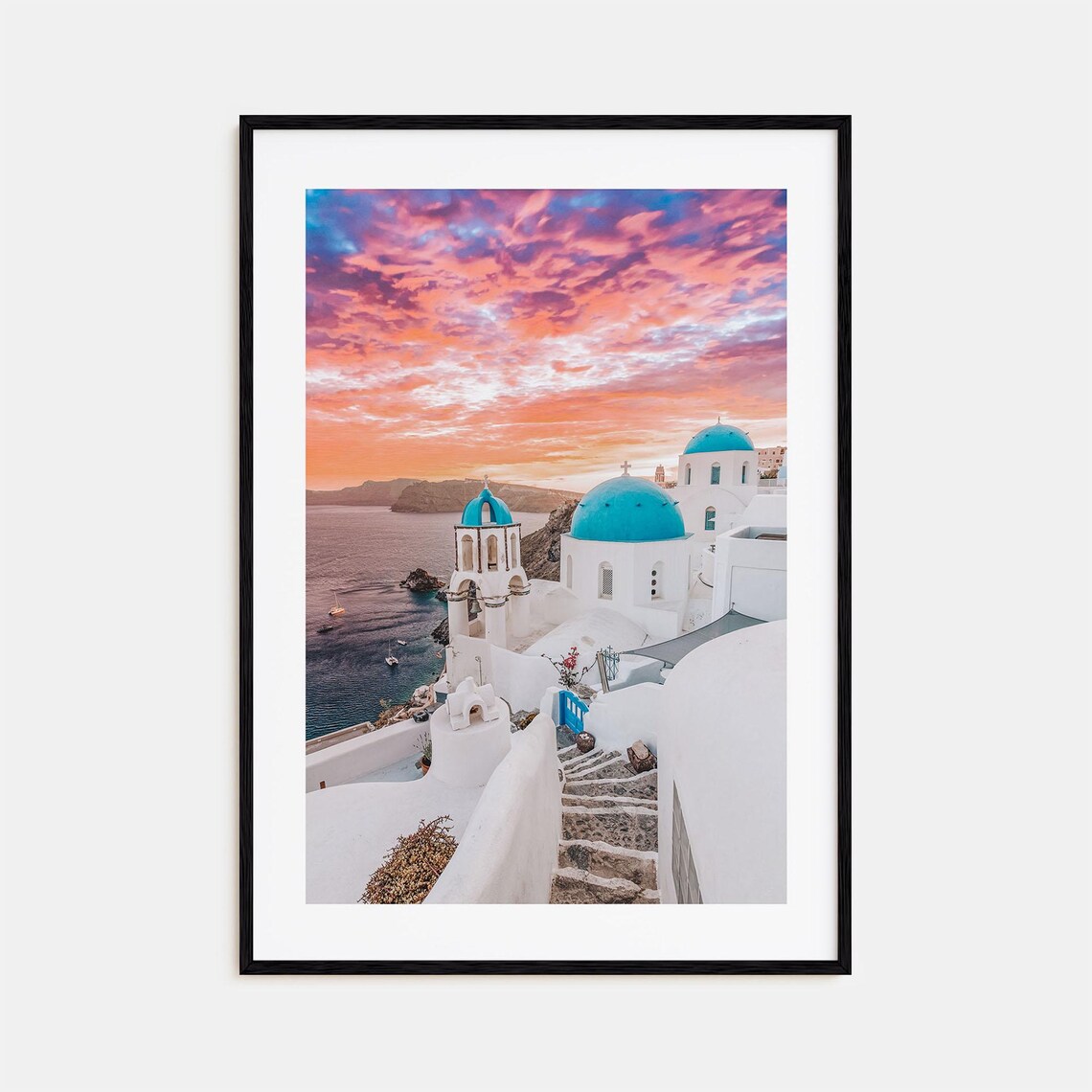 Santorini Greece Blue Domes Colorful Photo Poster Sunset Caldera View