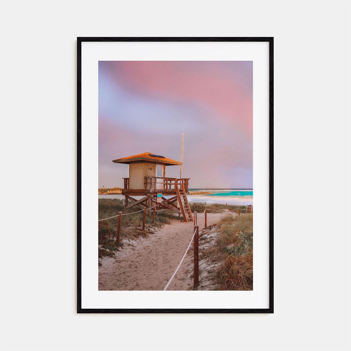 Boca Raton Beach Poster Lifeguard Tower Dune Path Pink Sunset