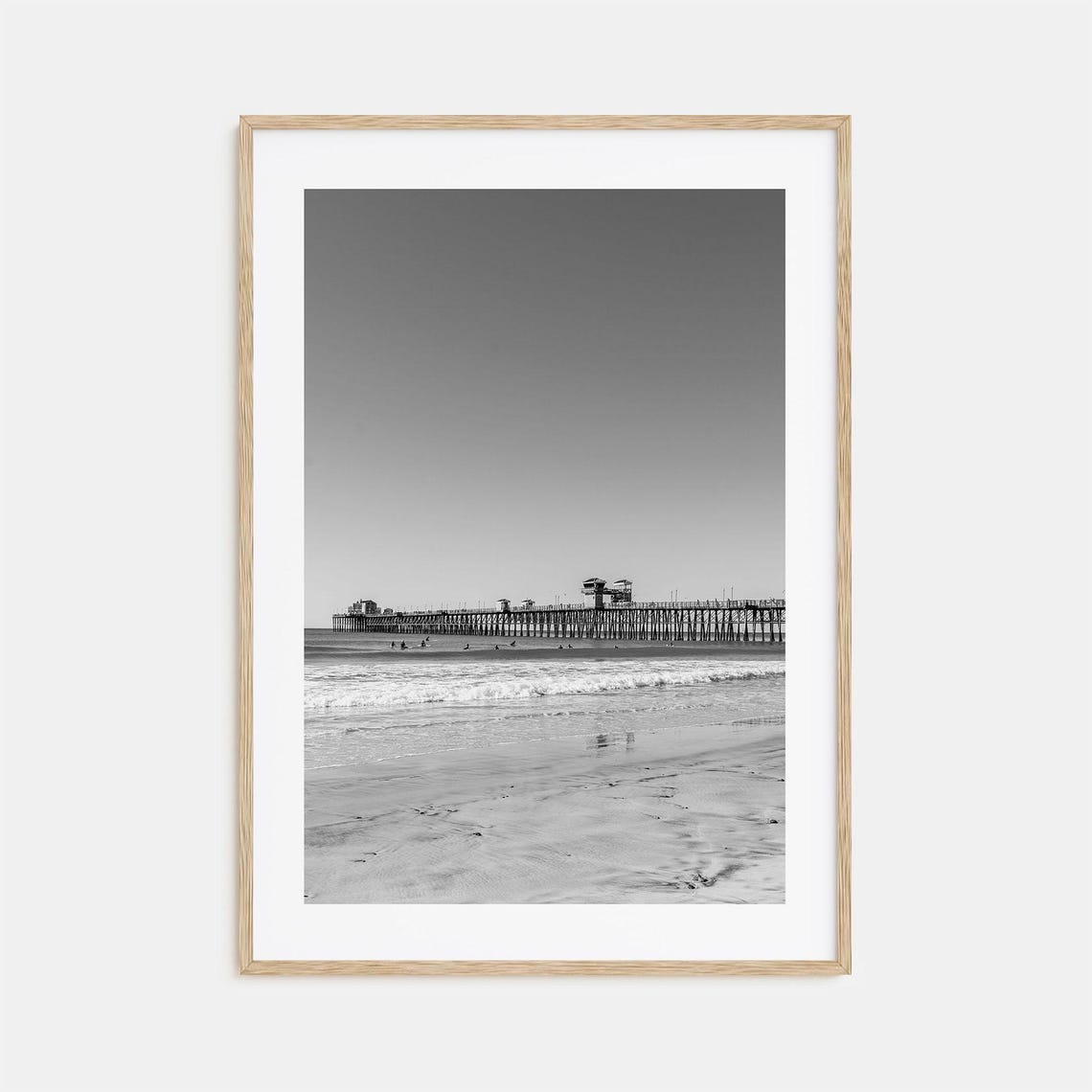 Wooden Ocean Pier Stretching Into The Surf Black White Poster