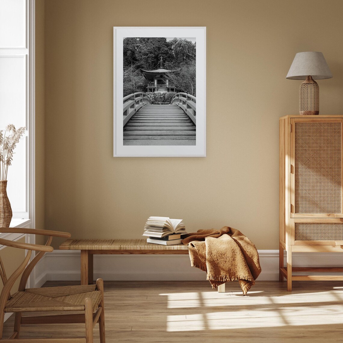 Tokyo Japanese Temple Pagoda Bridge Zen Garden Black White Poster - Image 3