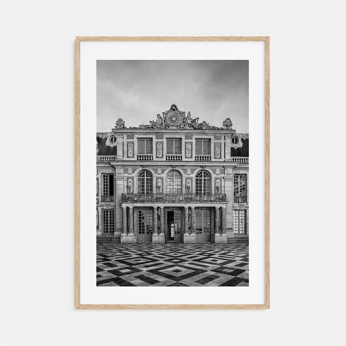Ornate Historic Palace Stone Facade Black And White Photo Poster