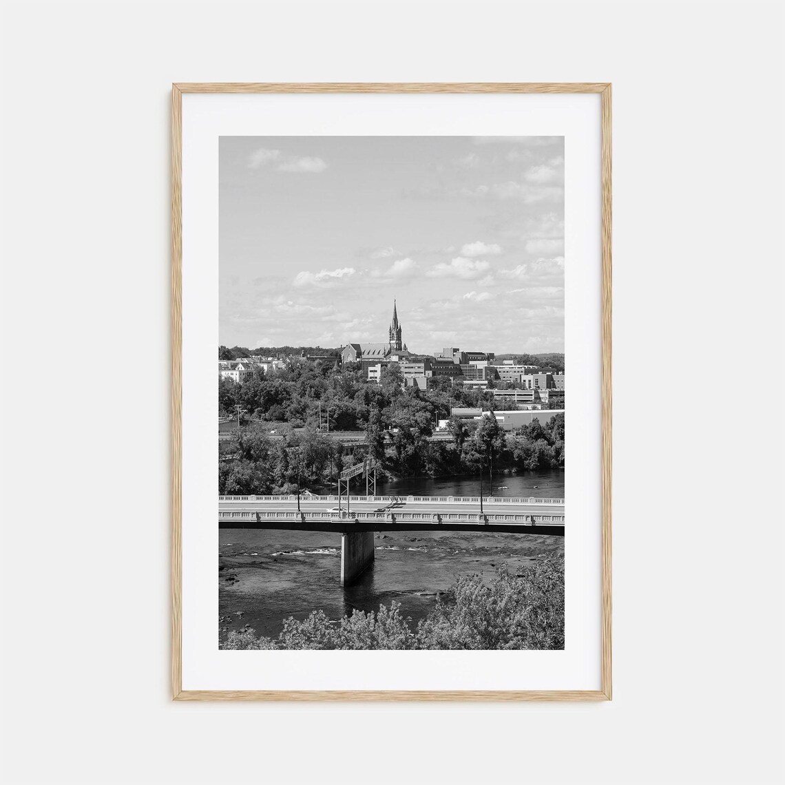 Manchester New Hampshire River Black And White Bridge Poster