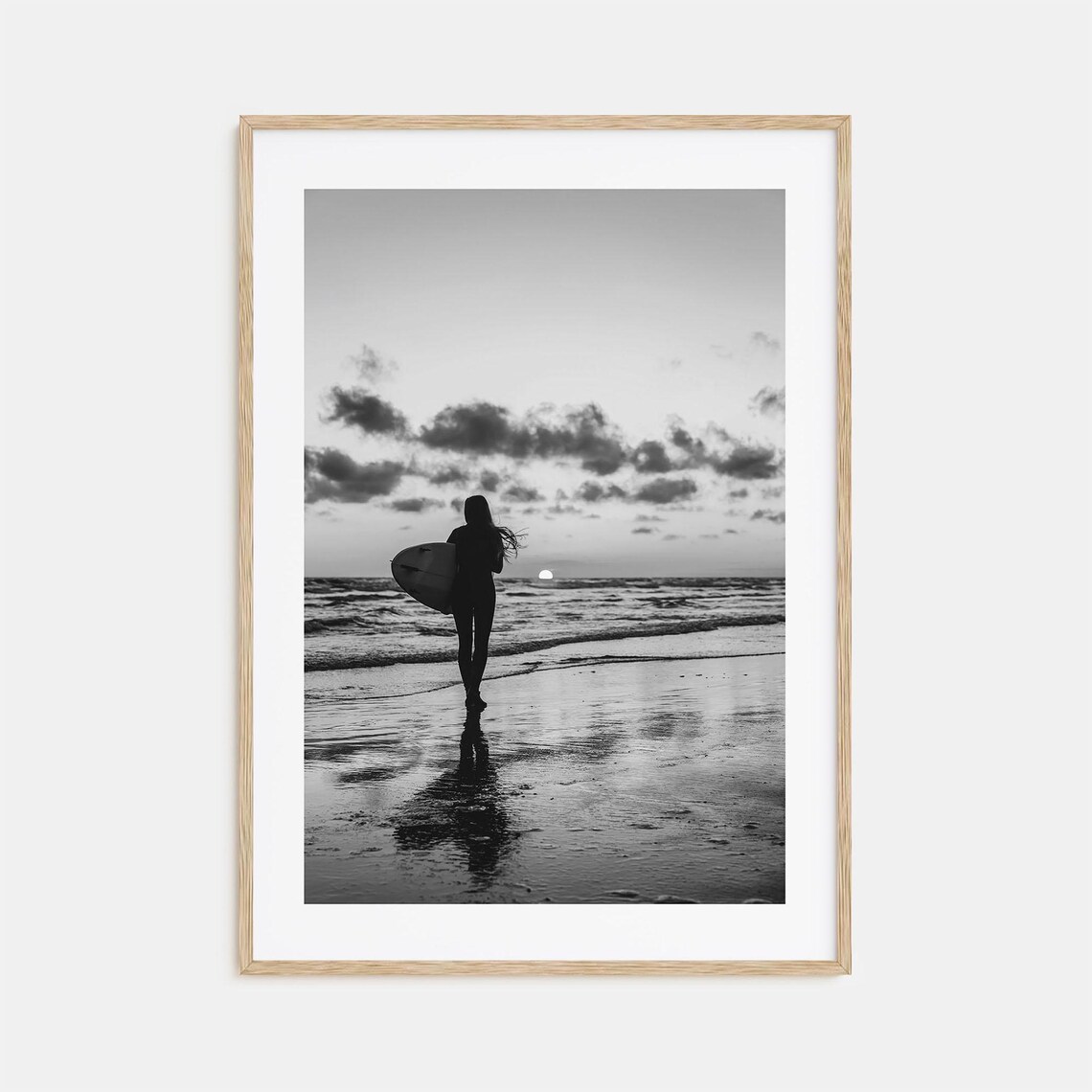 Surfer Girl Silhouette Walking Into Sunset Ocean Photo Poster
