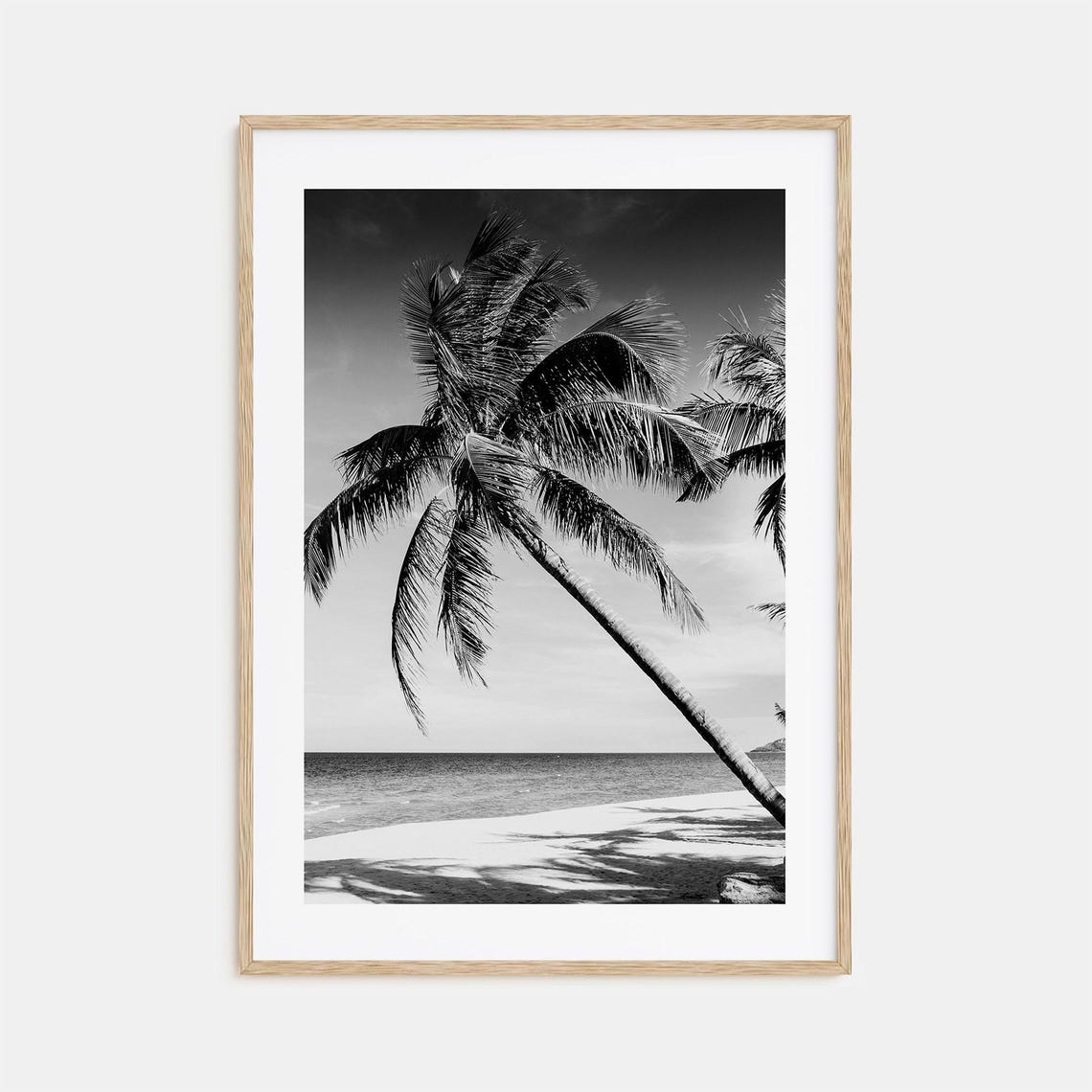 Hawaii Leaning Palm Tree Tropical Beach Black and White Poster