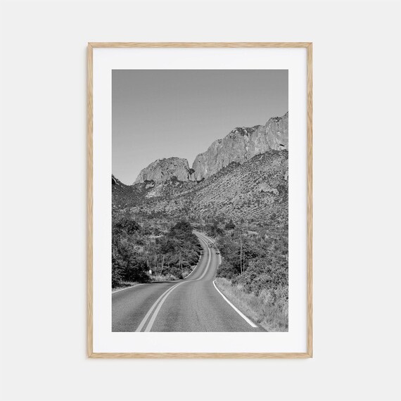 Big Bend National Park Desert Road Rugged Peaks Texas Black White Poster