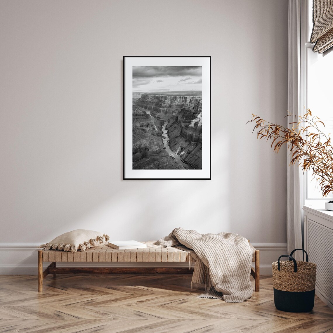 Grand Canyon Aerial View with Colorado River Black and White Poster - Image 2