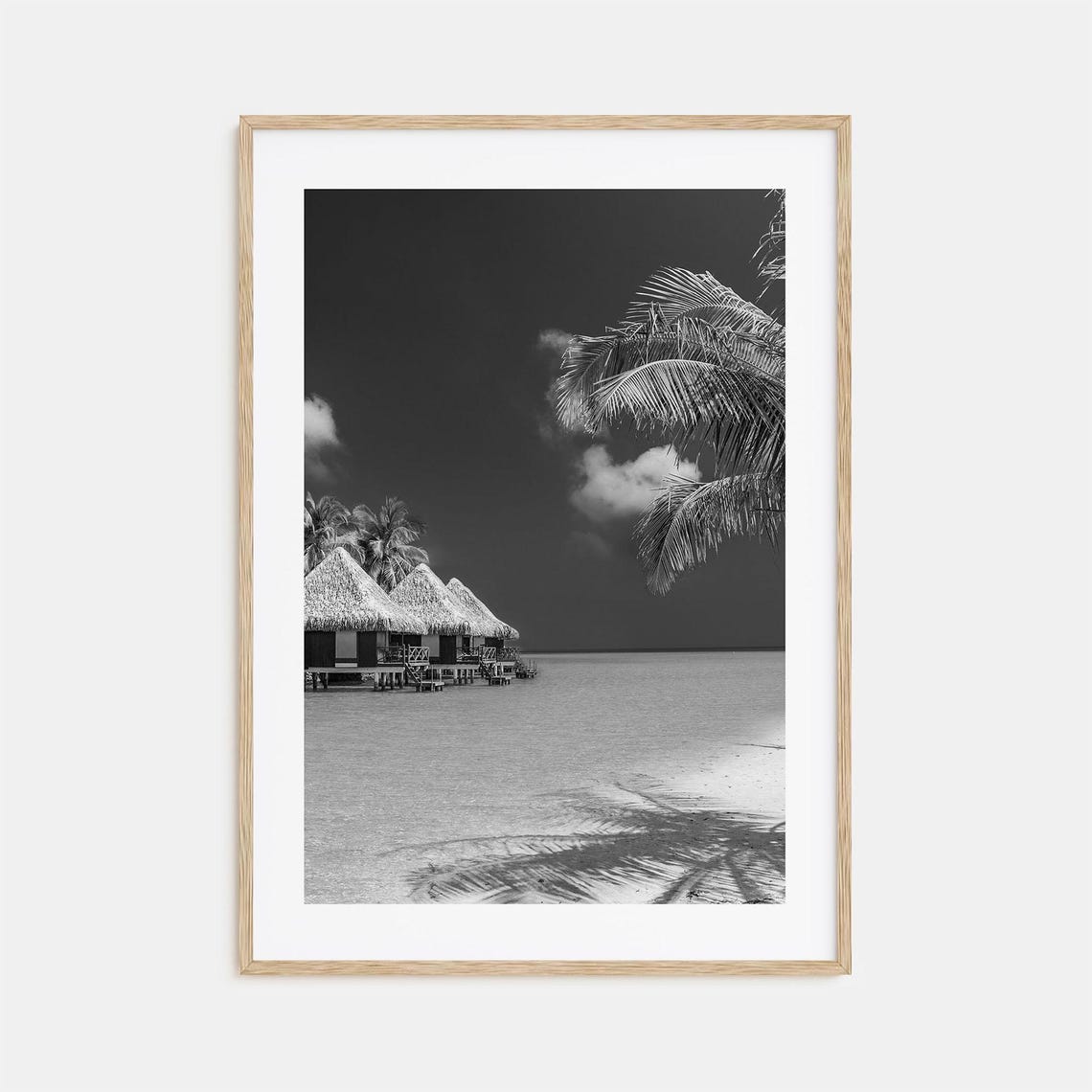 Maldives Overwater Bungalows Palm Beach Black and White Poster