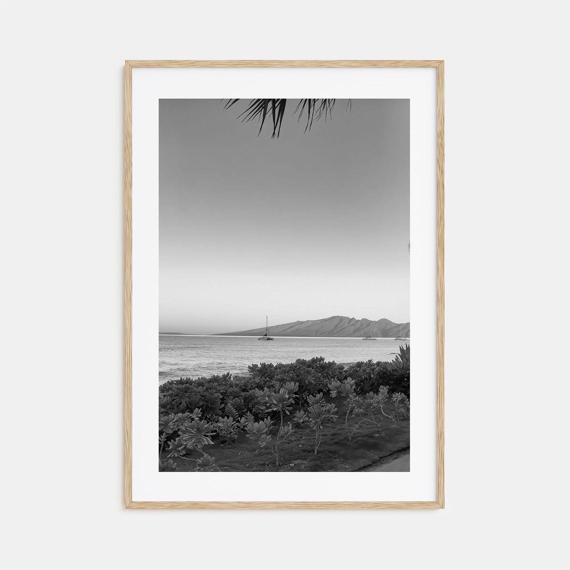Lahaina Maui Sunset Sailboats Palms Ocean View Black and White Poster