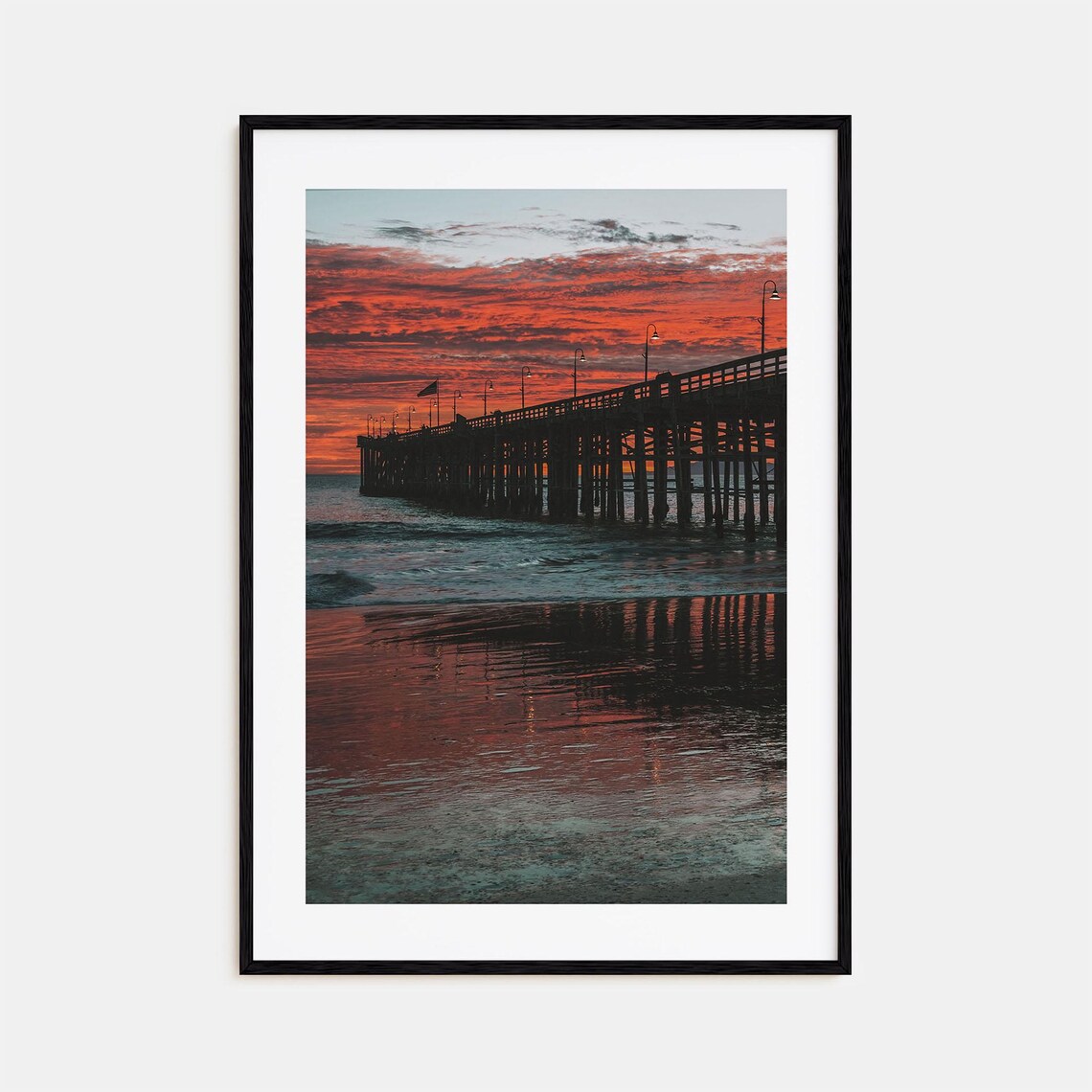 Ventura California Wooden Pier Silhouette Fiery Sunset Photo Poster