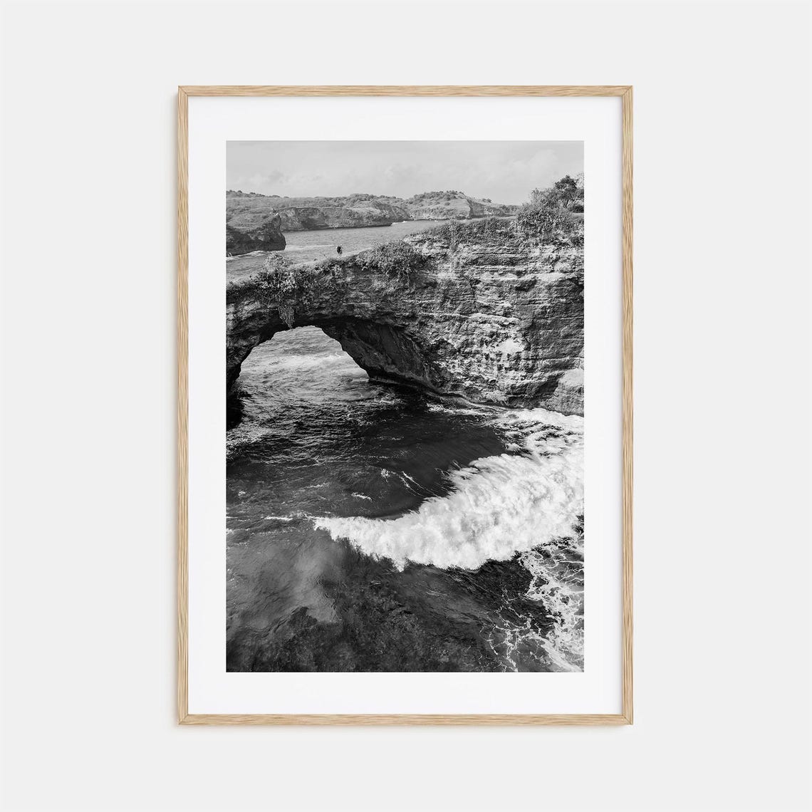 Bali Sea Arch Dramatic Coastal Cliffs Black And White Photo Poster