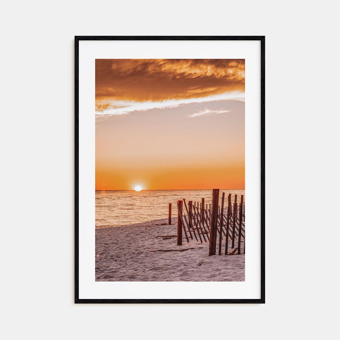 30a Florida Beach Sunset Dune Fence Ocean Horizon Photo Art Poster
