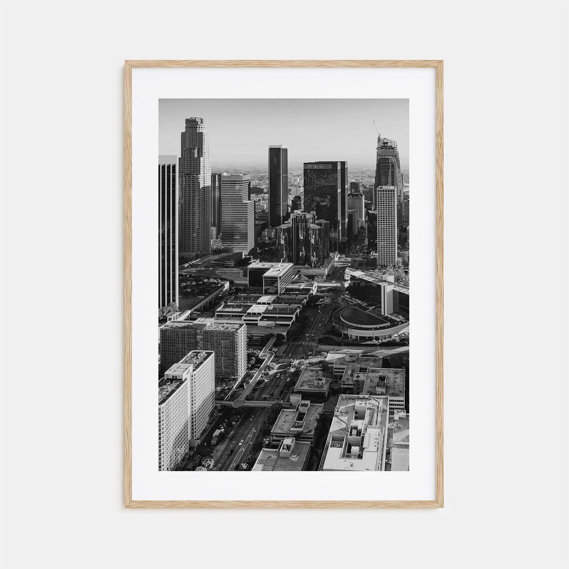 Los Angeles Downtown Skyline Skyscrapers Aerial Black White Poster