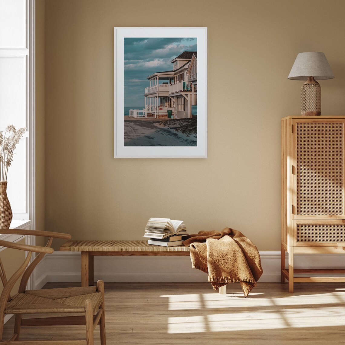 Hamptons Beach Cottage Sunset Ocean Dusk Coastal House Poster - Image 2