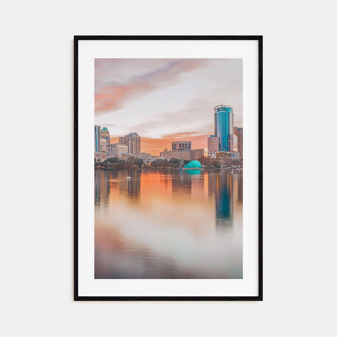 Downtown Orlando Skyline Over Lake Eola at Sunset Pink Sky Print