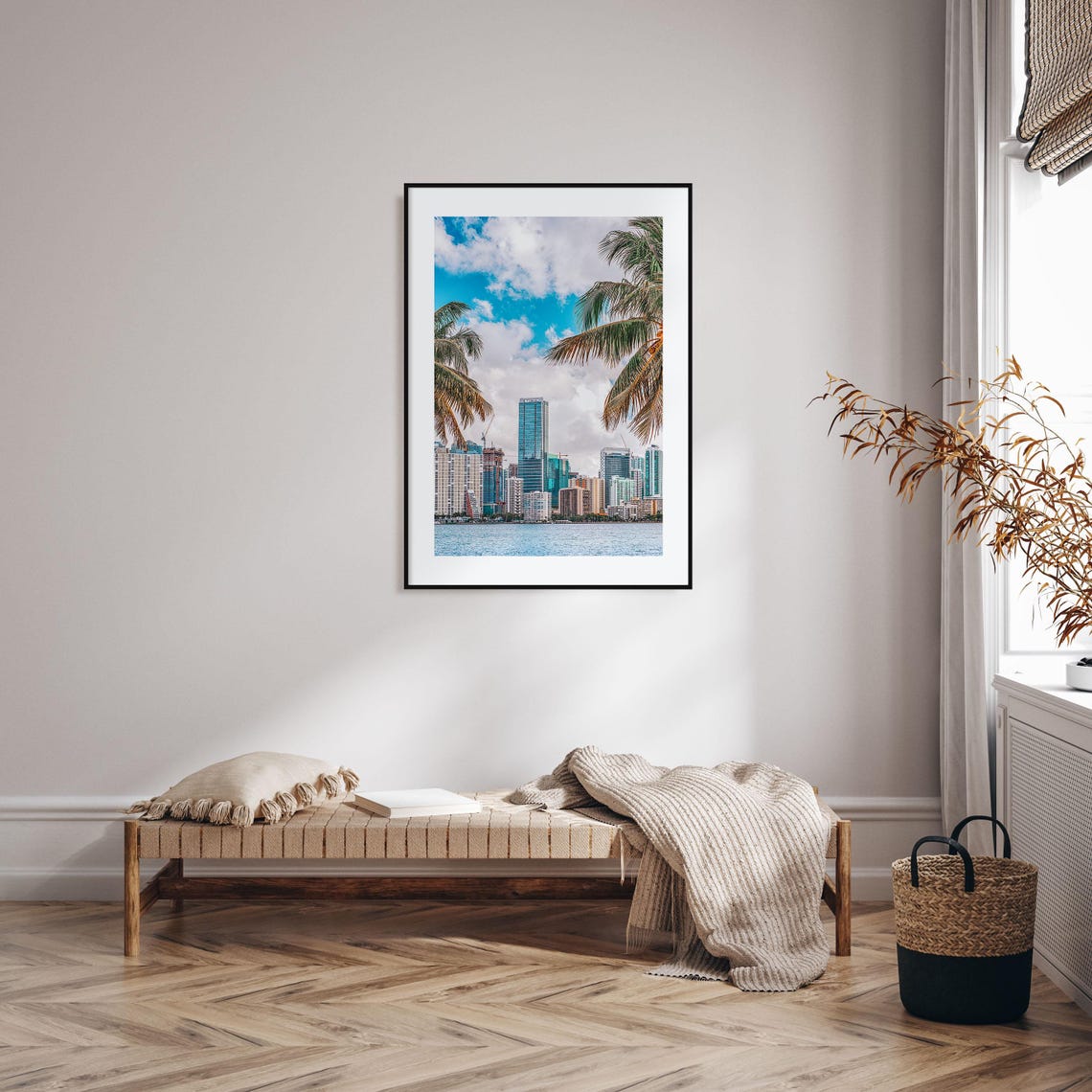 Miami Downtown Skyline Palm Trees Tropical Bay View Florida Poster - Image 2