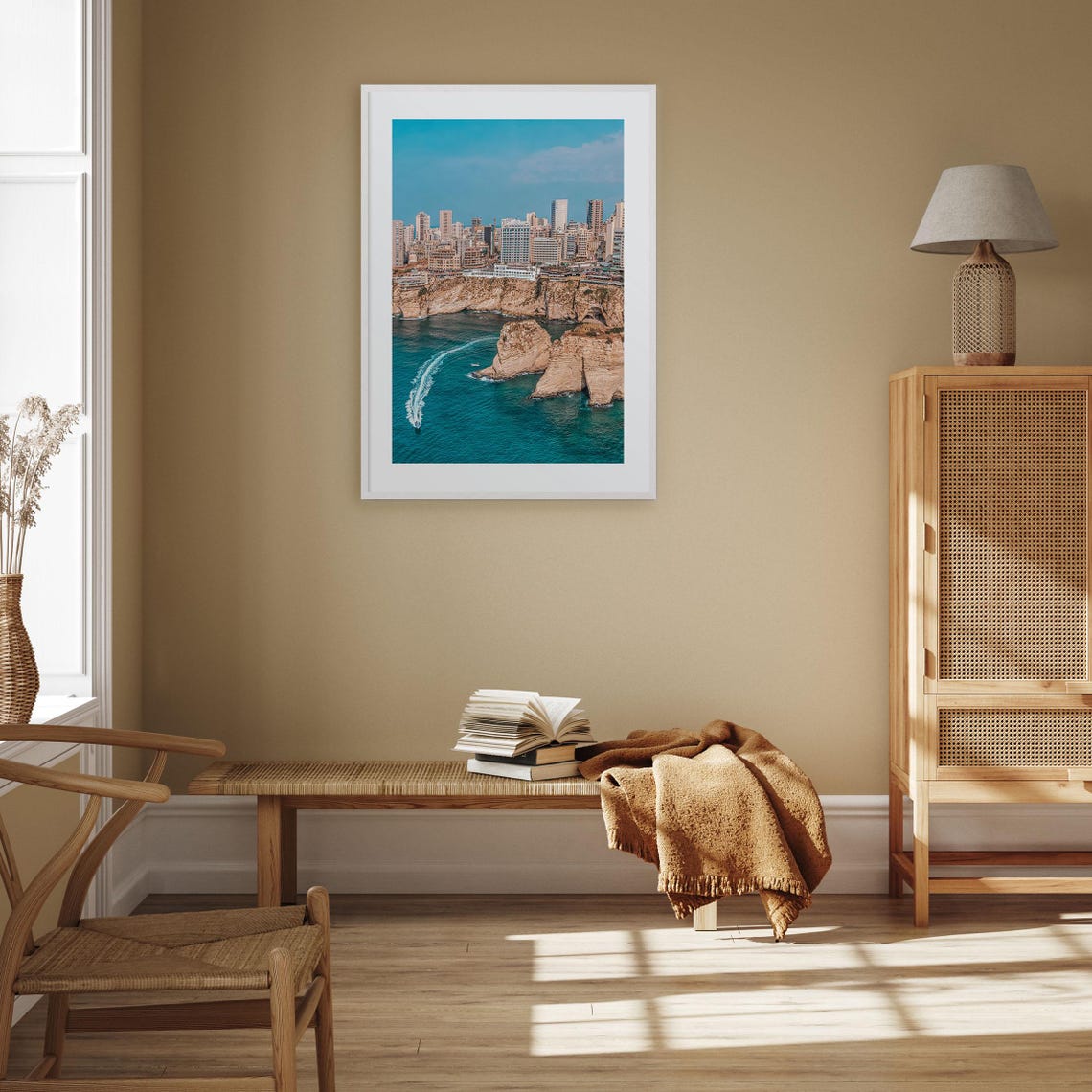 Beirut Raouche Rocks Coastal Sea Cliffs City Skyline View Poster - Image 2
