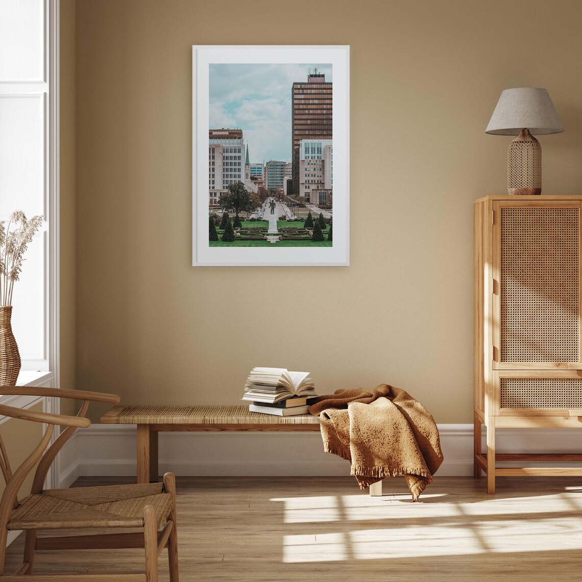 Baton Rouge Downtown Plaza With Statue And Church Spire Photo Poster - Image 3