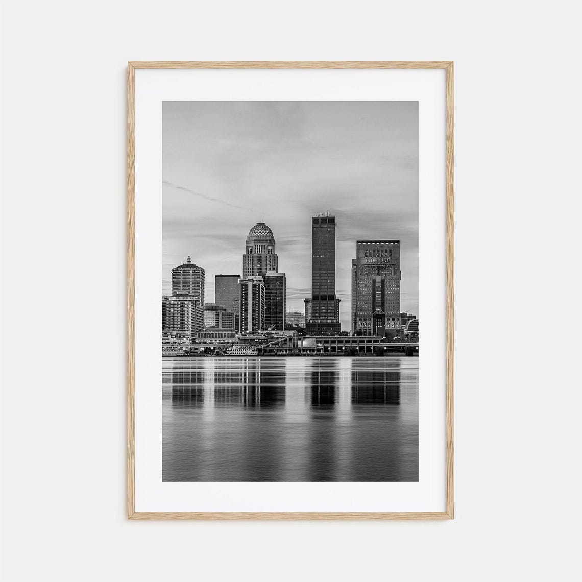 Louisville Kentucky Skyline Black And White River Downtown Poster