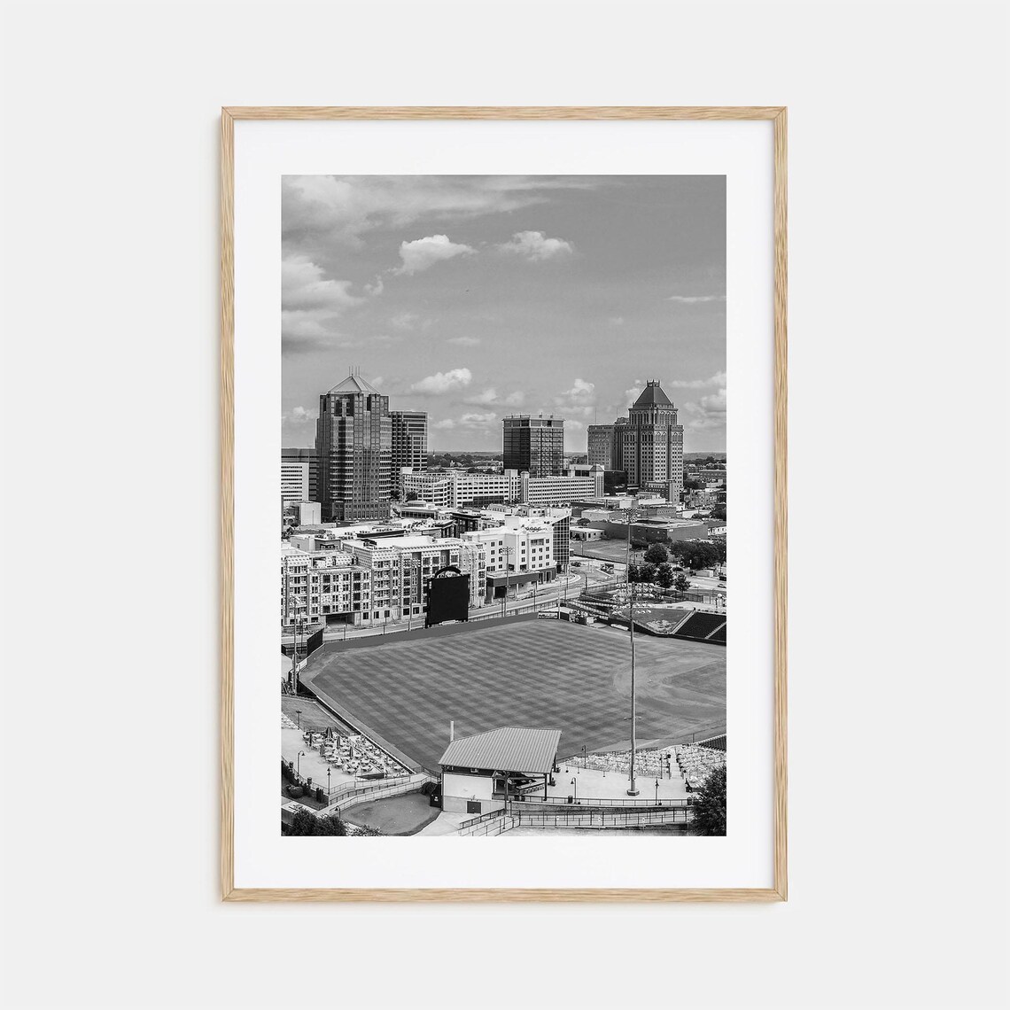 Greensboro Skyline Baseball Stadium Black And White Photo Poster
